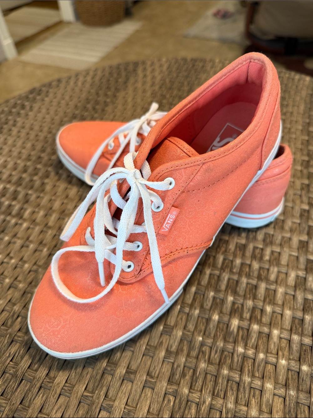 Vans Women's Low-Top Canvas Sneakers in Coral Orange with White Laces